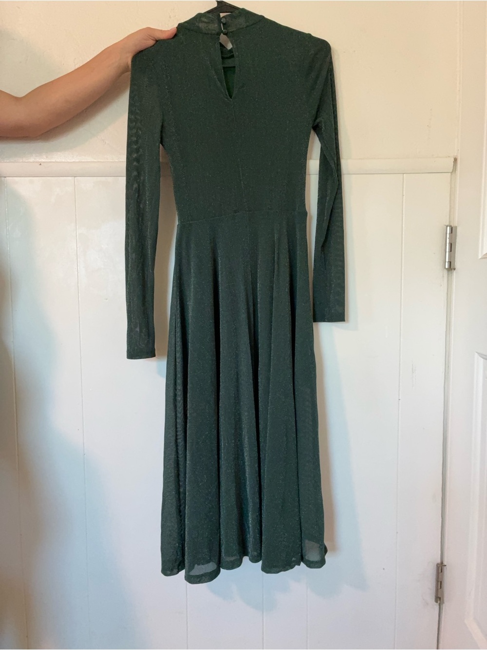 SHEIN Dark Green Long Sleeve Midi Fit & Flare Dress